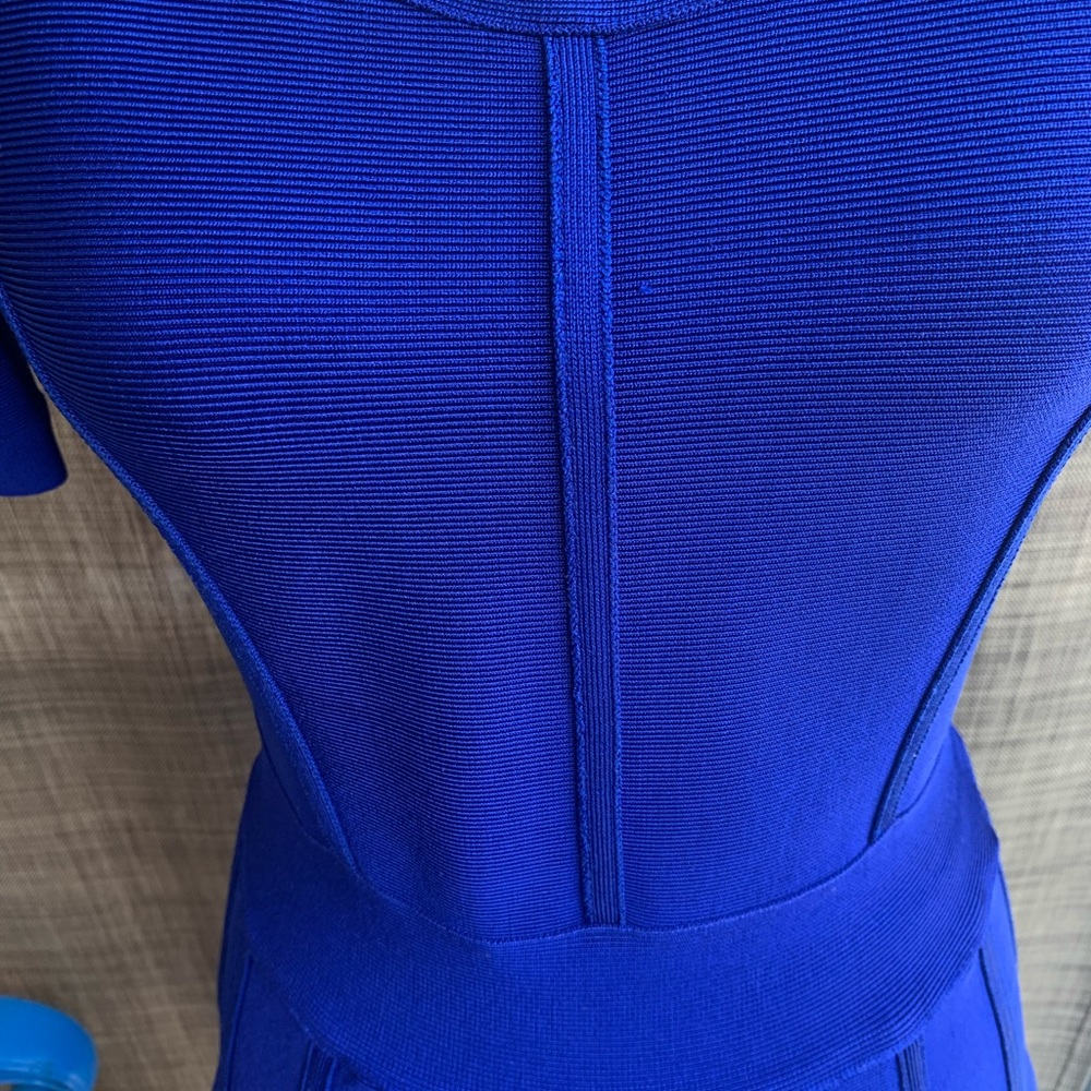 Cobalt Blue Ribbed Flared Sweater Dress - Picture 2 of 7
